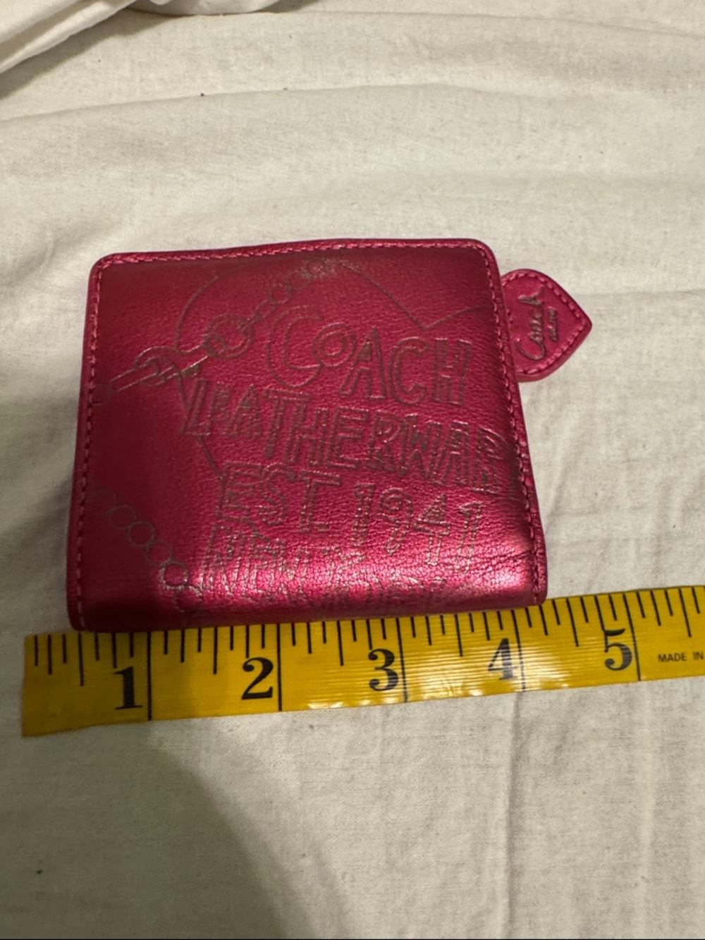 Coach Metallic Fuchsia Leather Zip Card Case